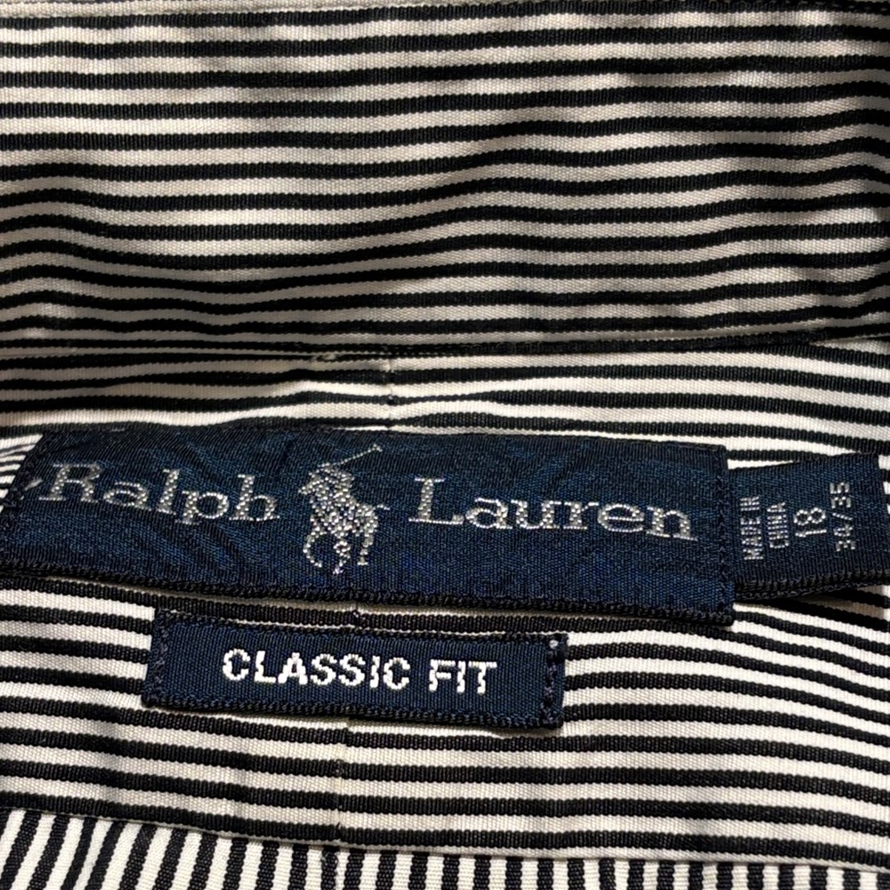 Polo Ralph Lauren Pinstripe Button Down Shirt Black White Pinstripe Size 18 Neck - Picture 3 of 6